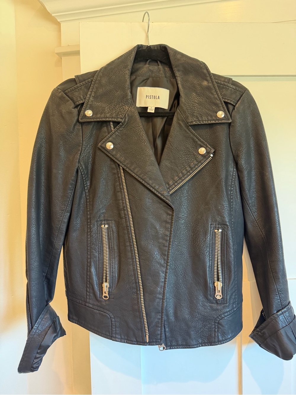 pistola Black Leather Asymmetrical Zip Moto Jacket